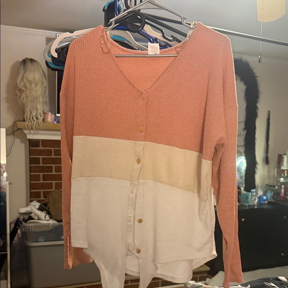 No Boundaries Pink and White Button Down Shirt